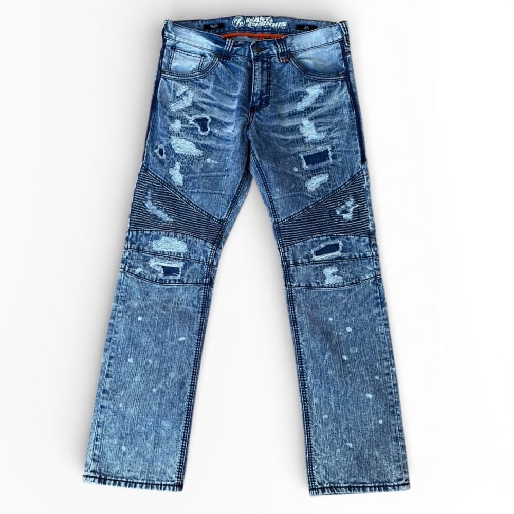 Affliction Indigo Fast and Furious Straight Jeans with Distressed Details